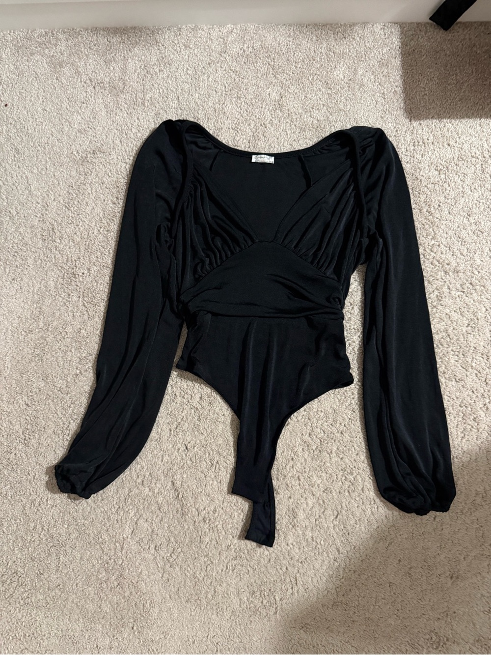 Free People Black Long-Sleeve Wrap Style Bodysuit